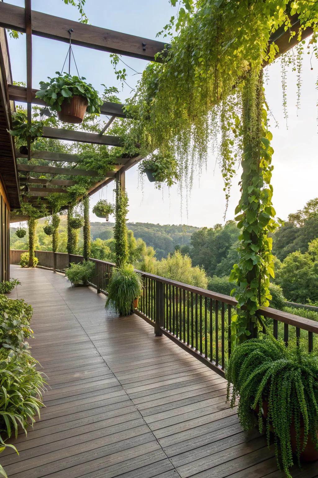 Overhanging foliage introduces a hint of nature to your deck roof.