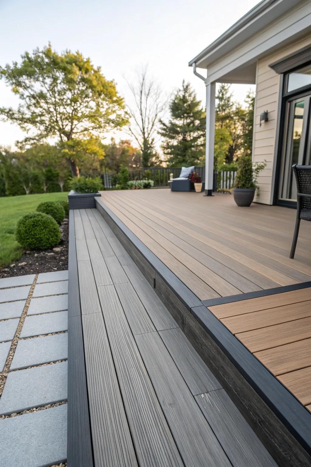 A mix of materials adds character and longevity to your deck.
