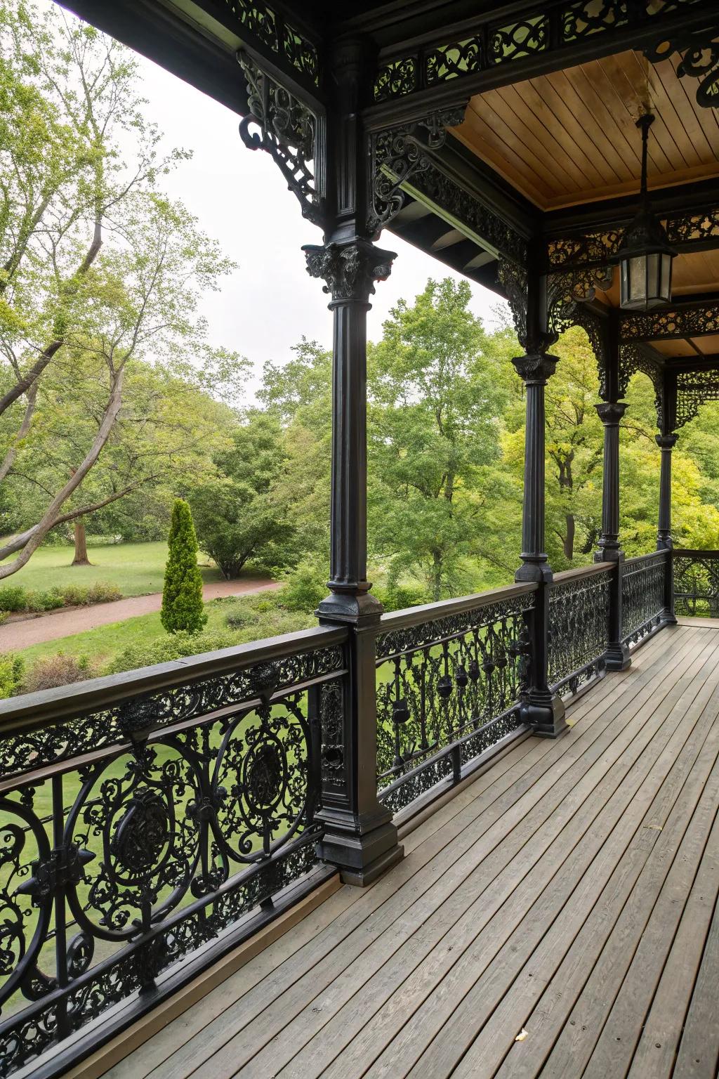 Ornate black railings add elegance and sophistication to any deck.