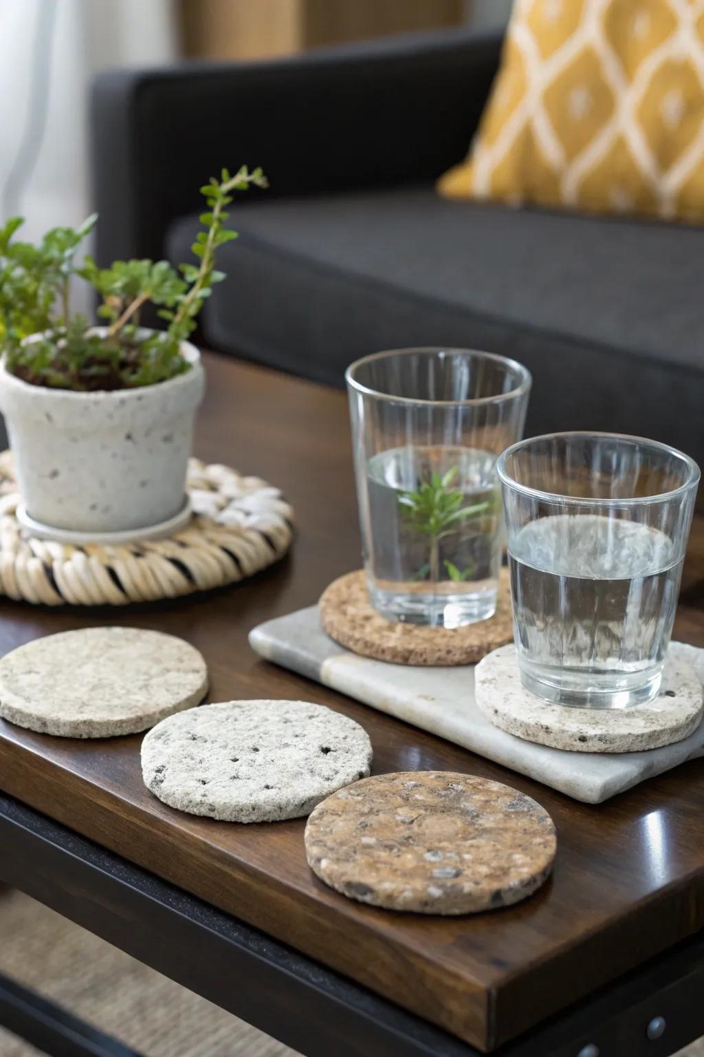 Impress your visitors using handmade stone coasters.