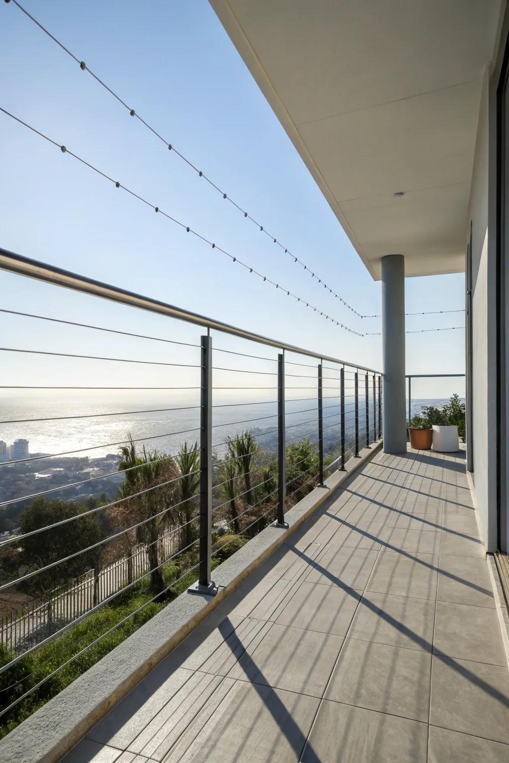 Modern, unobtrusive design with cable balustrades.