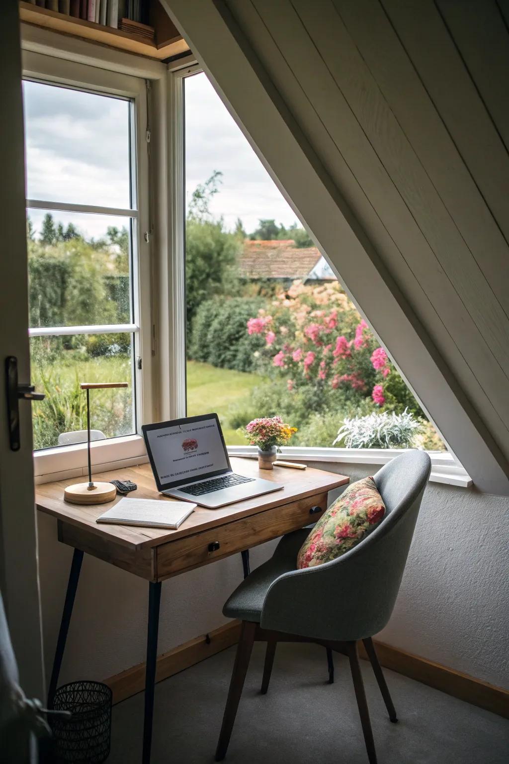A dormer office offers a peaceful work setting.