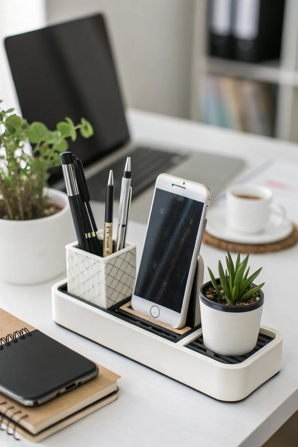 Multi-purpose stands for an arranged desk.