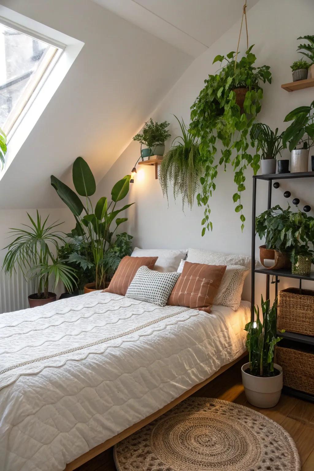 Plants give a natural touch and tranquility to a diagonal bed.