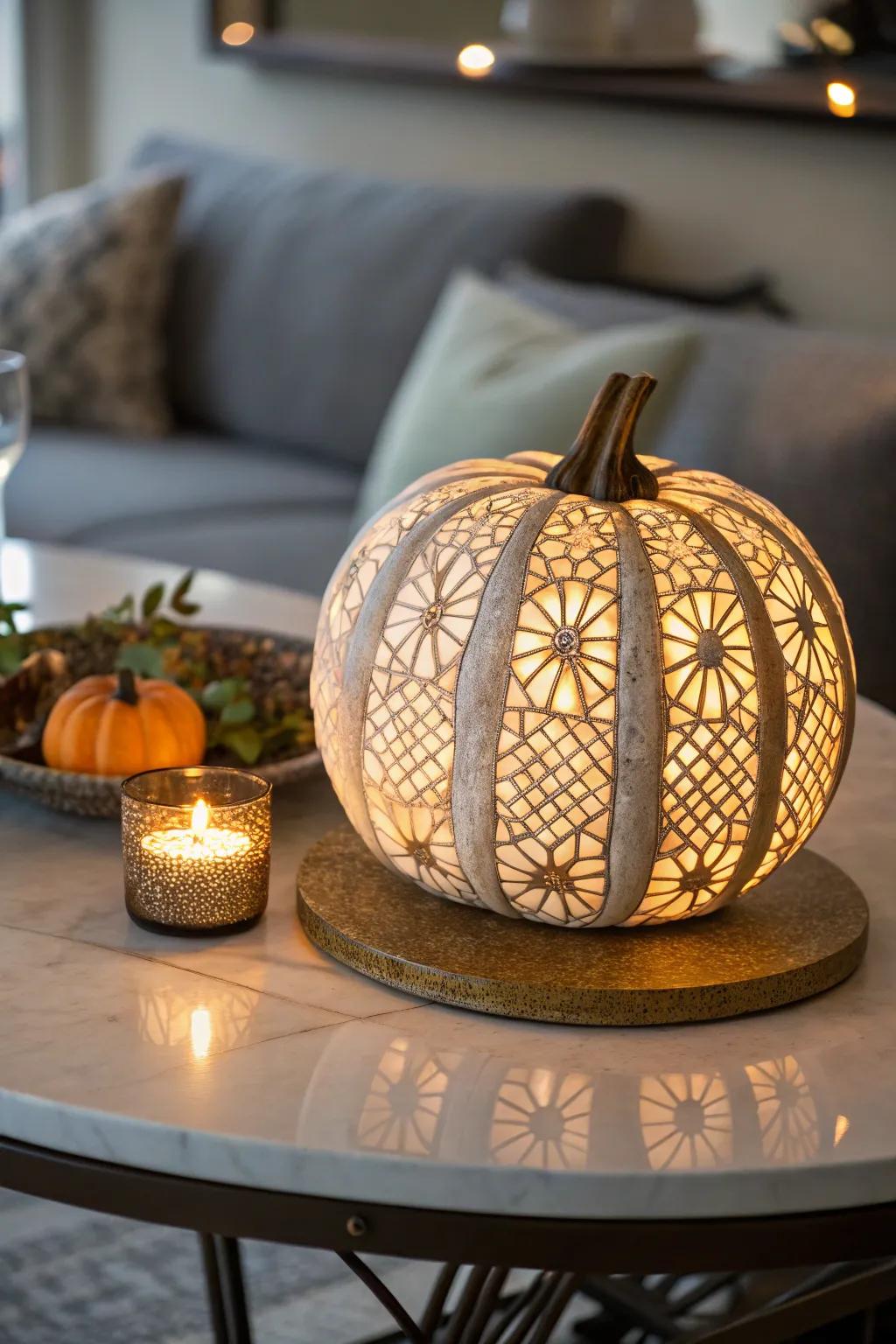 Mosaic carvings that illuminate the night.