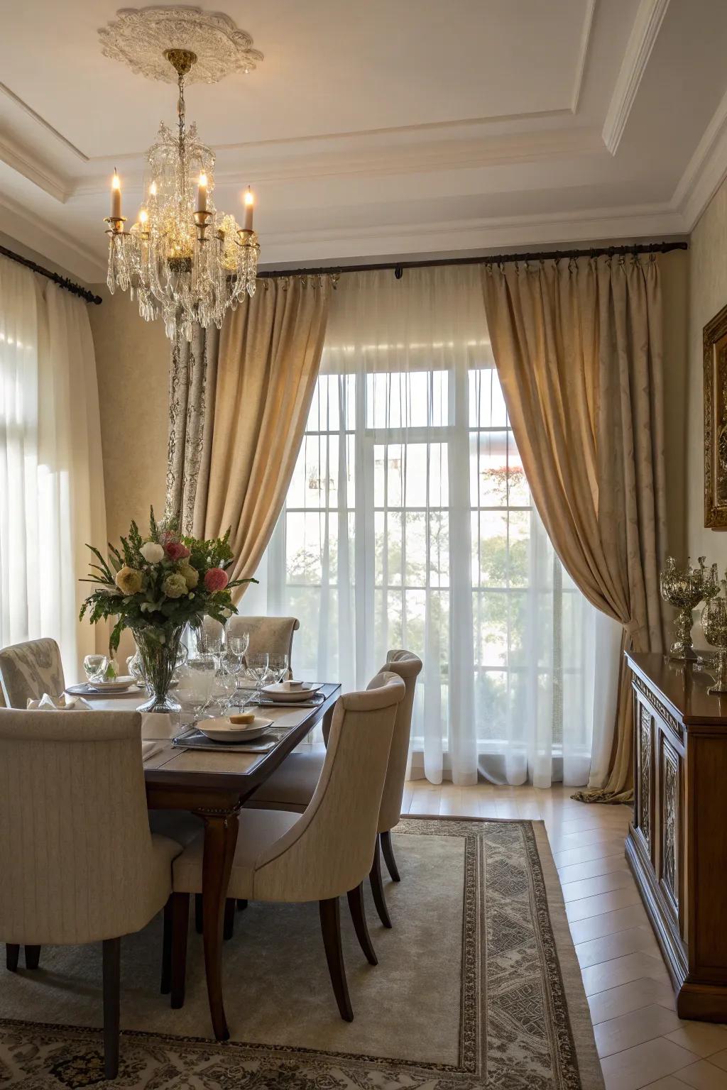 Window dressings that improve natural light in the dining room.