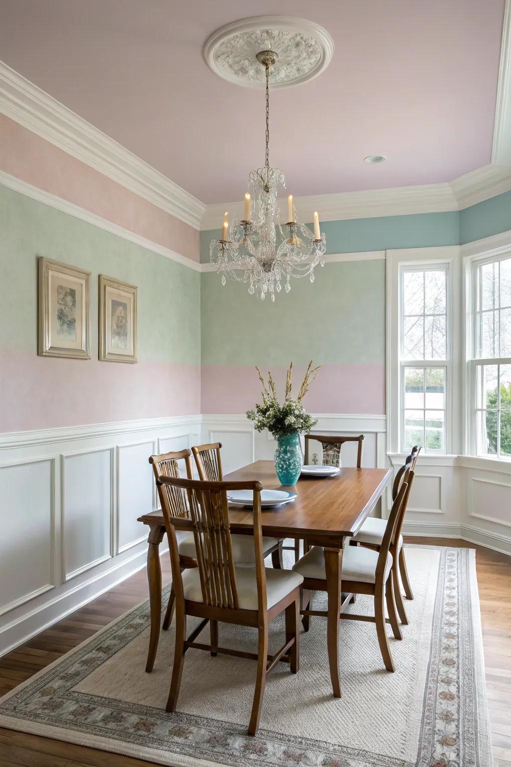 Gentle tints create a calm and inviting dining ambiance.