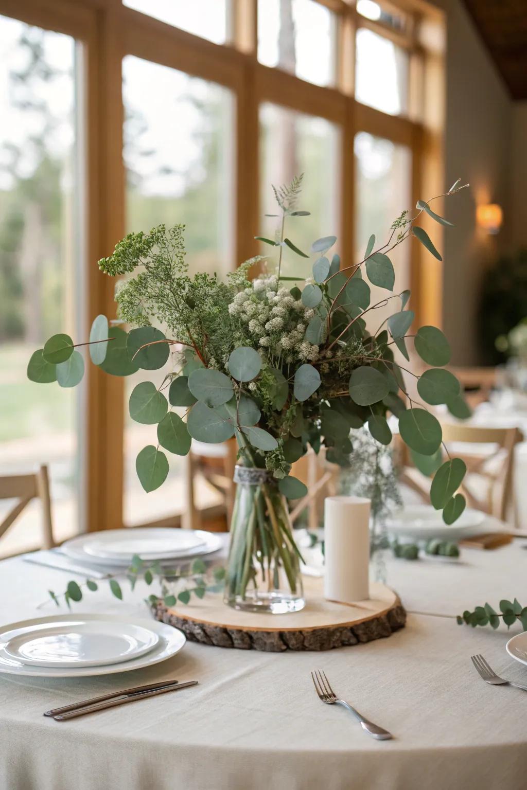 Plant life adds a hint of nature, bringing freshness and energy to the dining table.