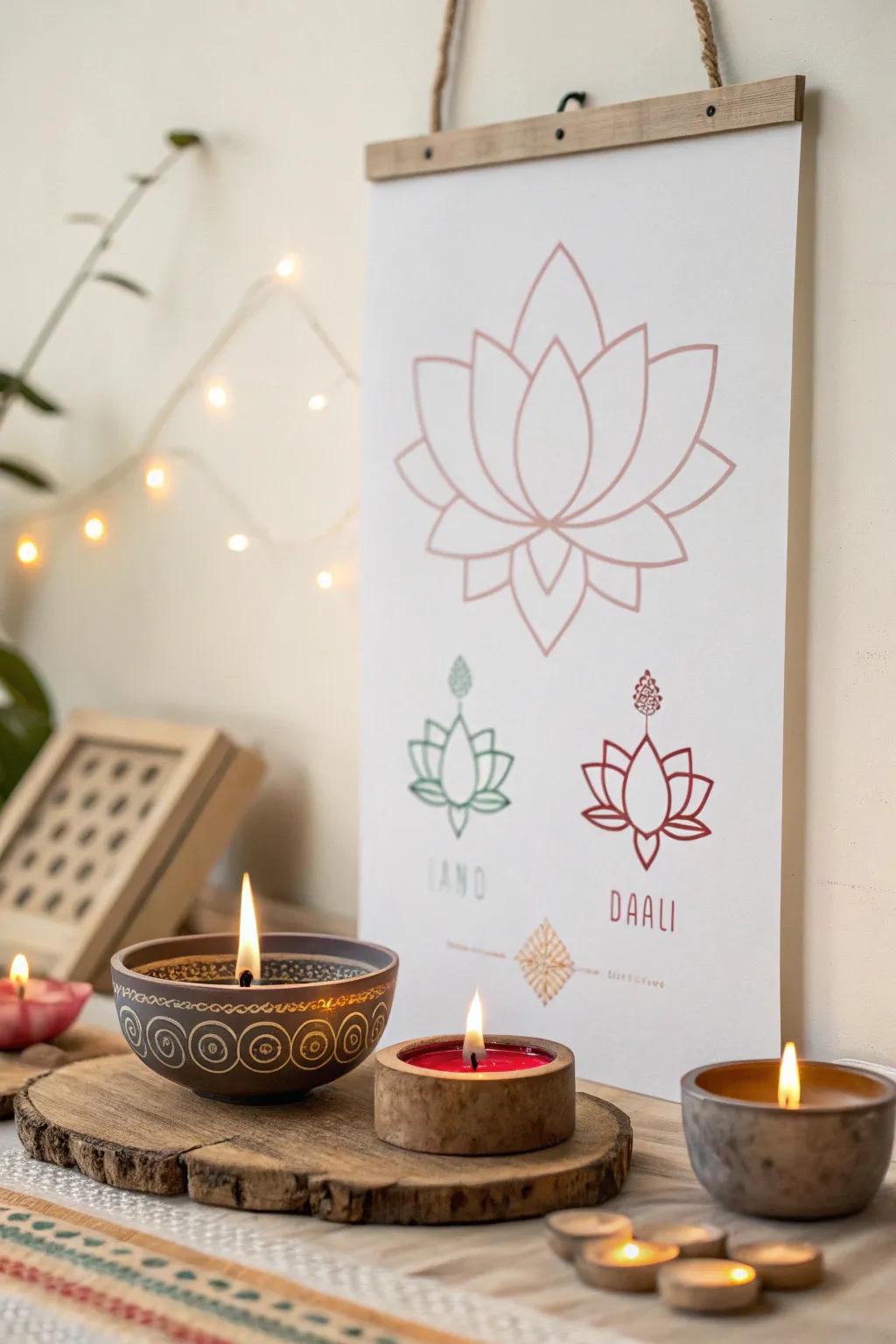 A modern simple charms Diwali poster with understated elegance.