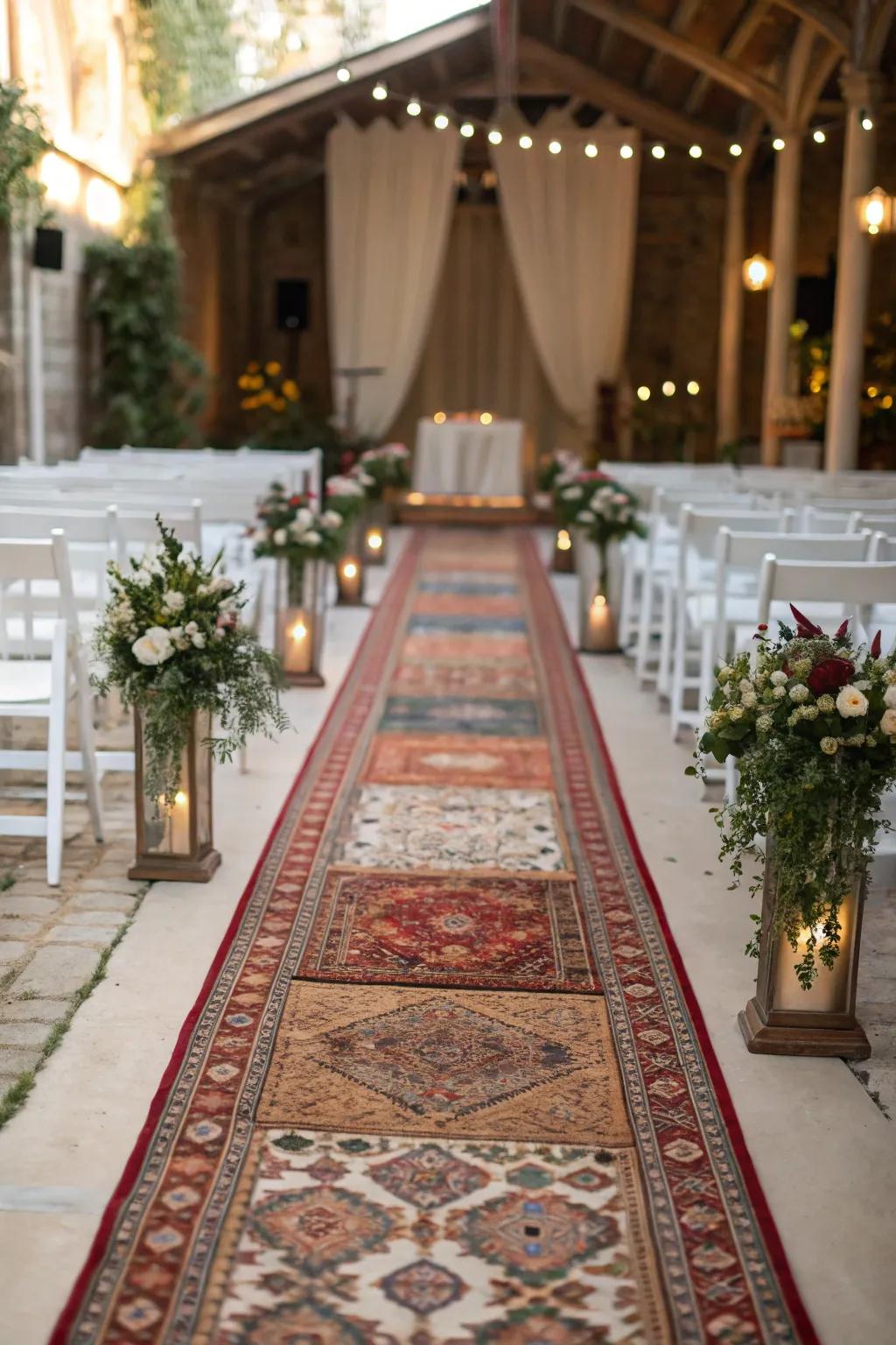 Time-worn rugs craft a distinctive and intimate sensation for your aisle.