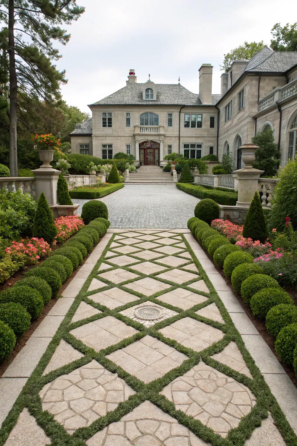 Symmetrical layouts produce a balanced and sophisticated driveway.
