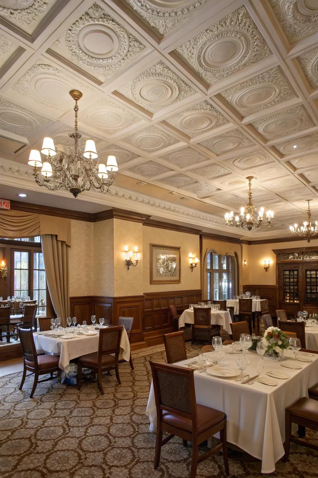 Fake coffering enhances style on a budget.