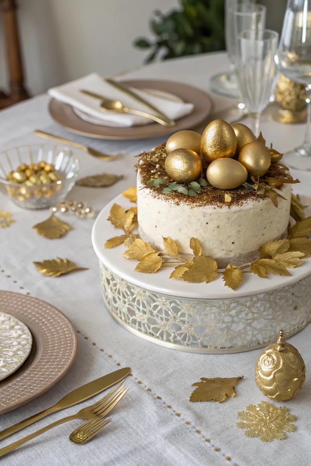 Gilded eggs add a touch of glamour to this Easter cake.