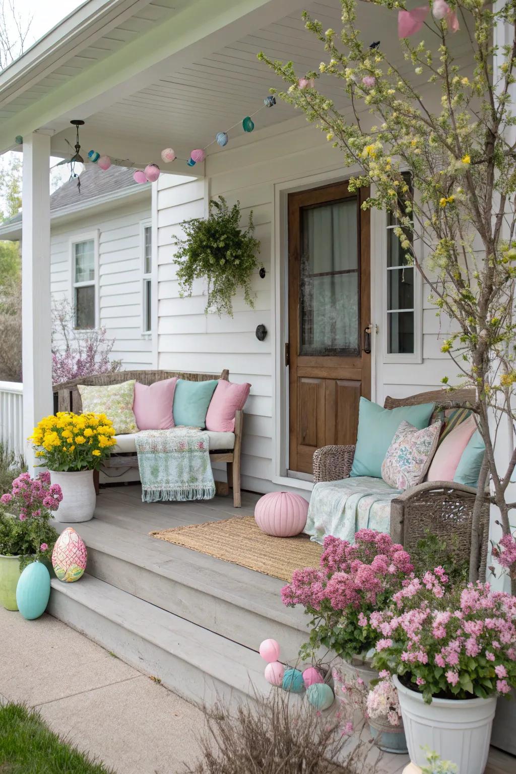 Subdued pillows contribute a gentle element to your Easter decor.