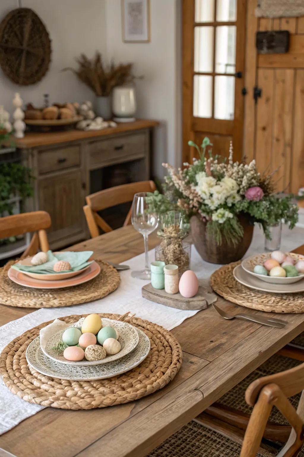 Wooden elements bring rustic charm to the table.