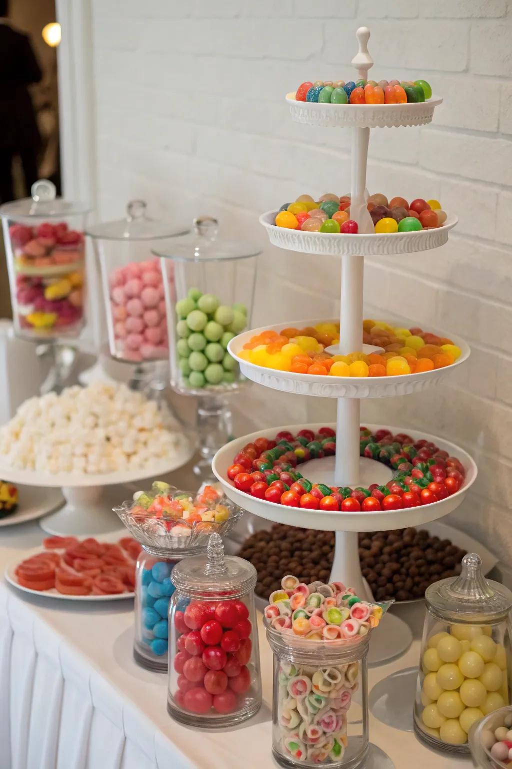 Graded stands fashioning a dynamic confectionery presentation.