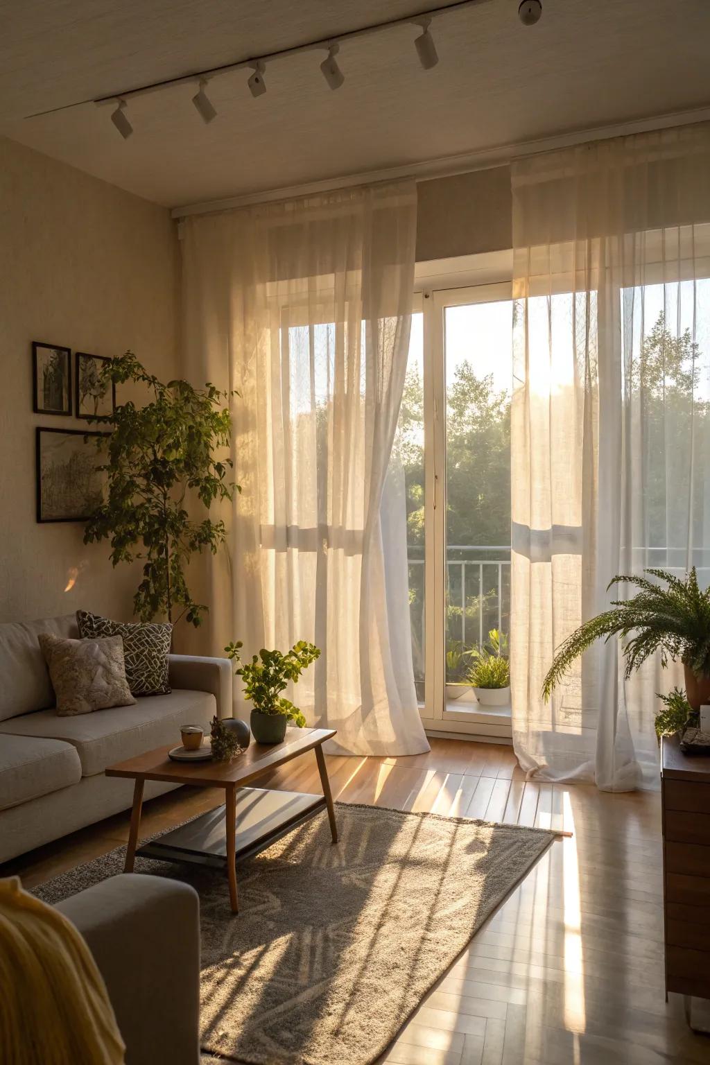 Sheer curtains enable natural light penetration while sustaining elegance.