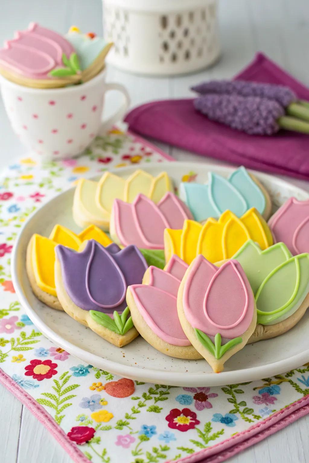 Playful tulip biscuits prepared to enchant your guests.