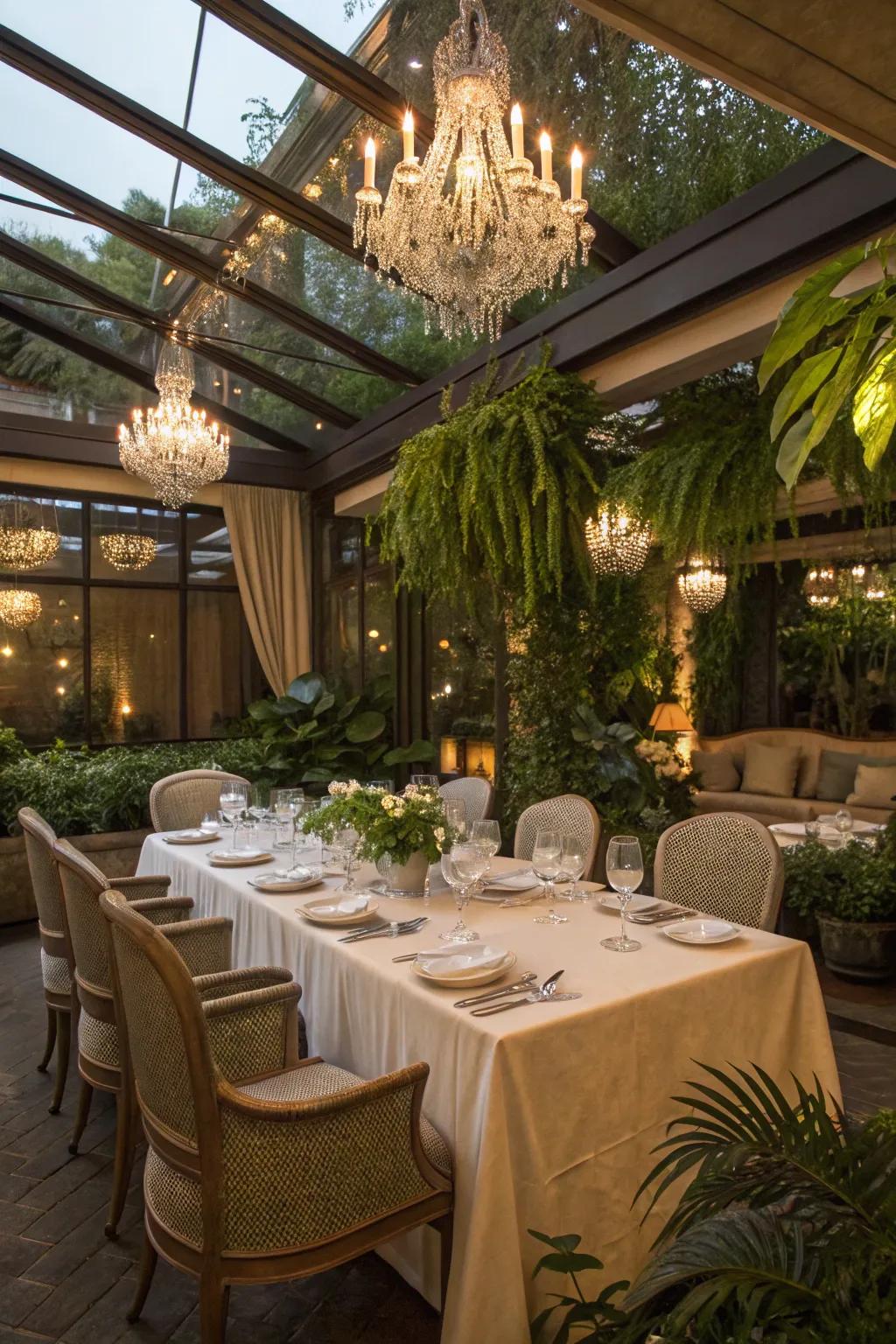 An inviting dining space on the patio, blending comfort and flair.