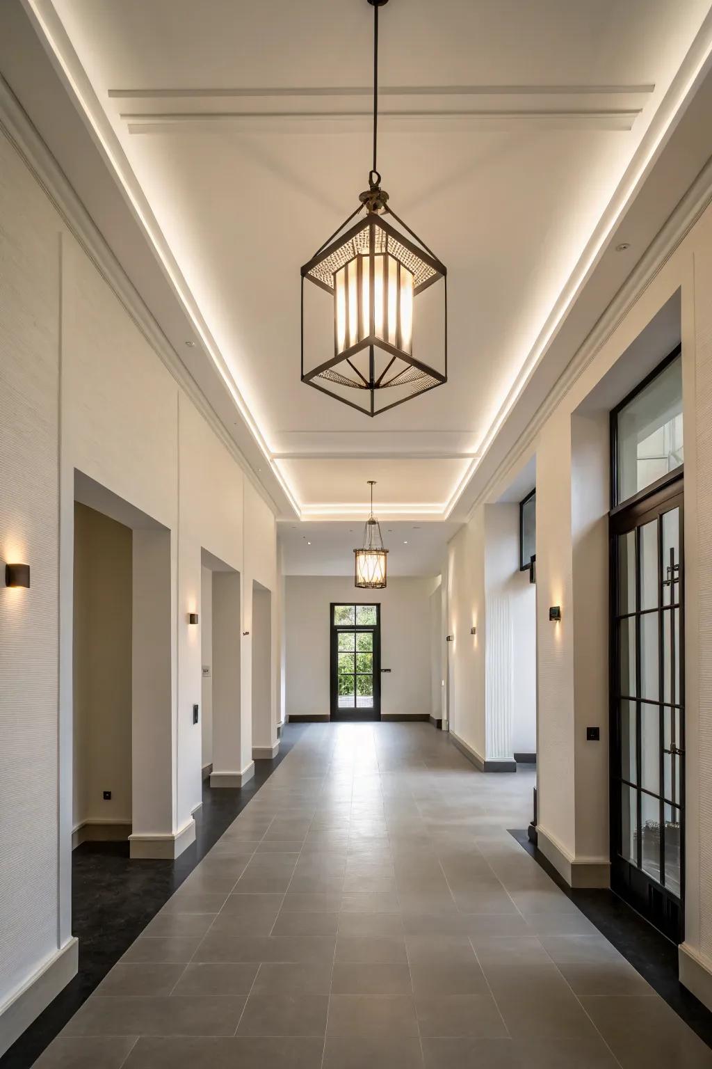 Simple lighting keeps this entryway sleek and stylish.