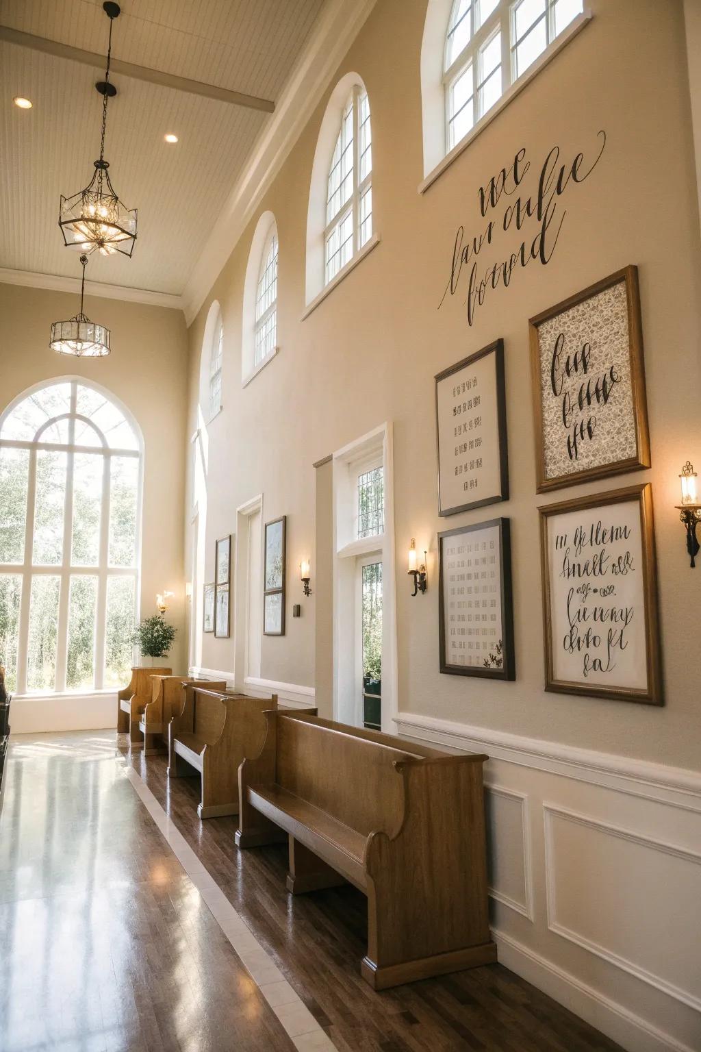 Uplifting quotes displayed in the church foyer to raise the spirits.