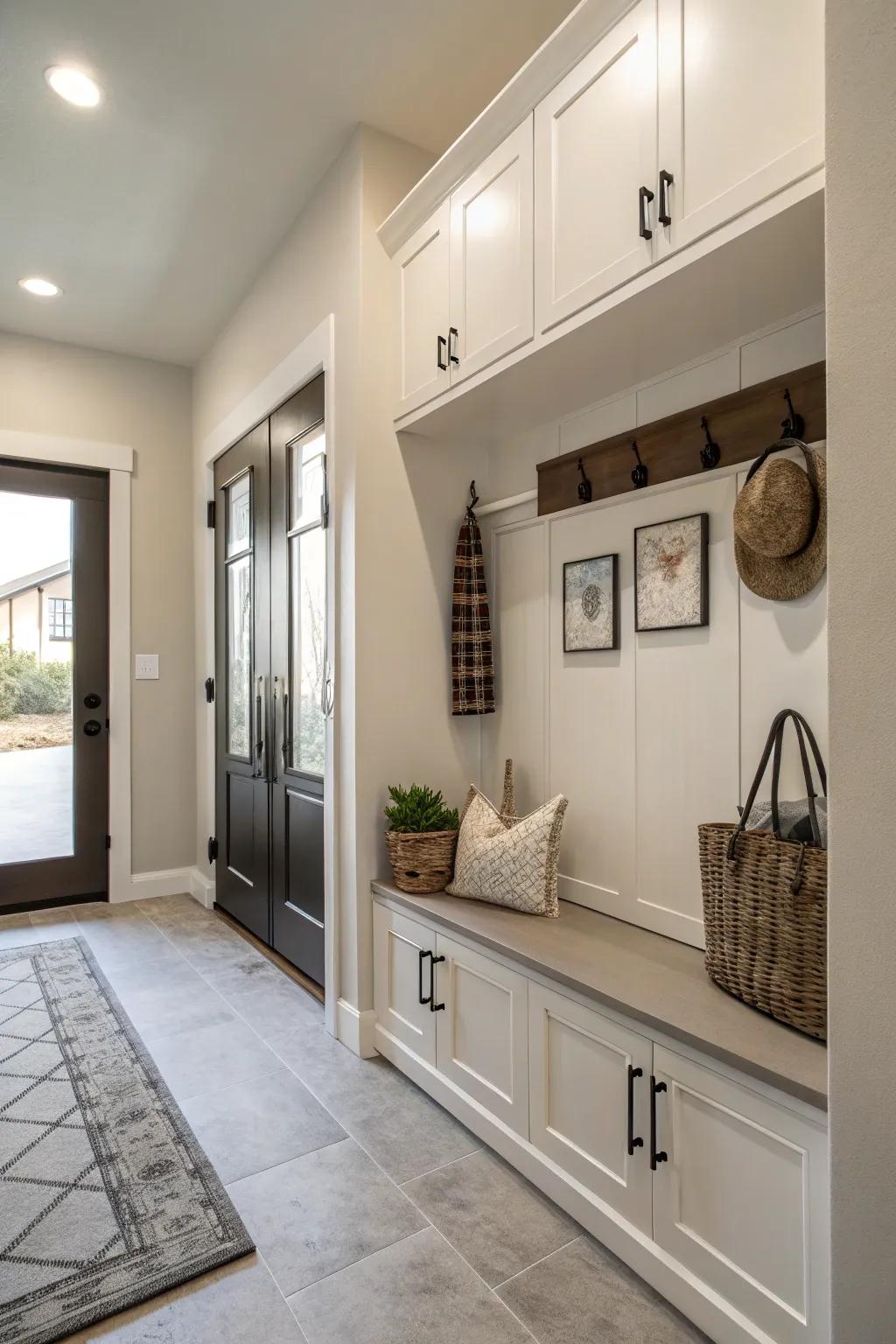 Wall-mounted lockers maintain a smooth and clutter-free entryway.
