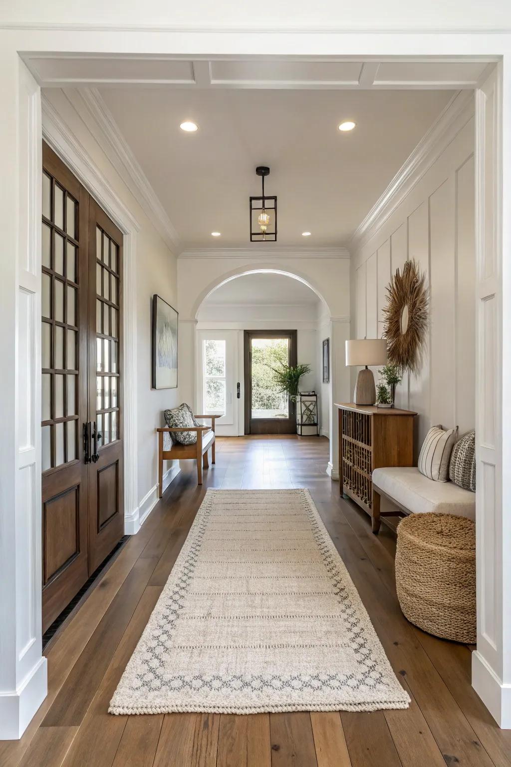 A rug that matches the flooring can craft a seamless transition in your entryway.