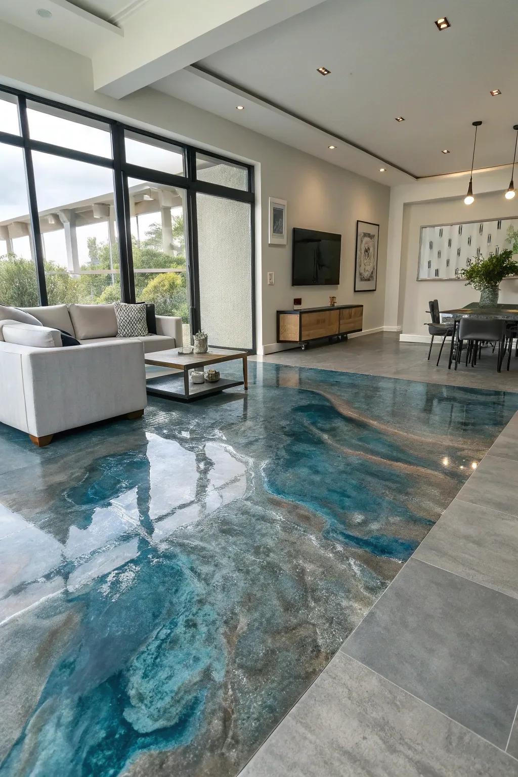 Let colors stream with river-inspired epoxy floor designs.