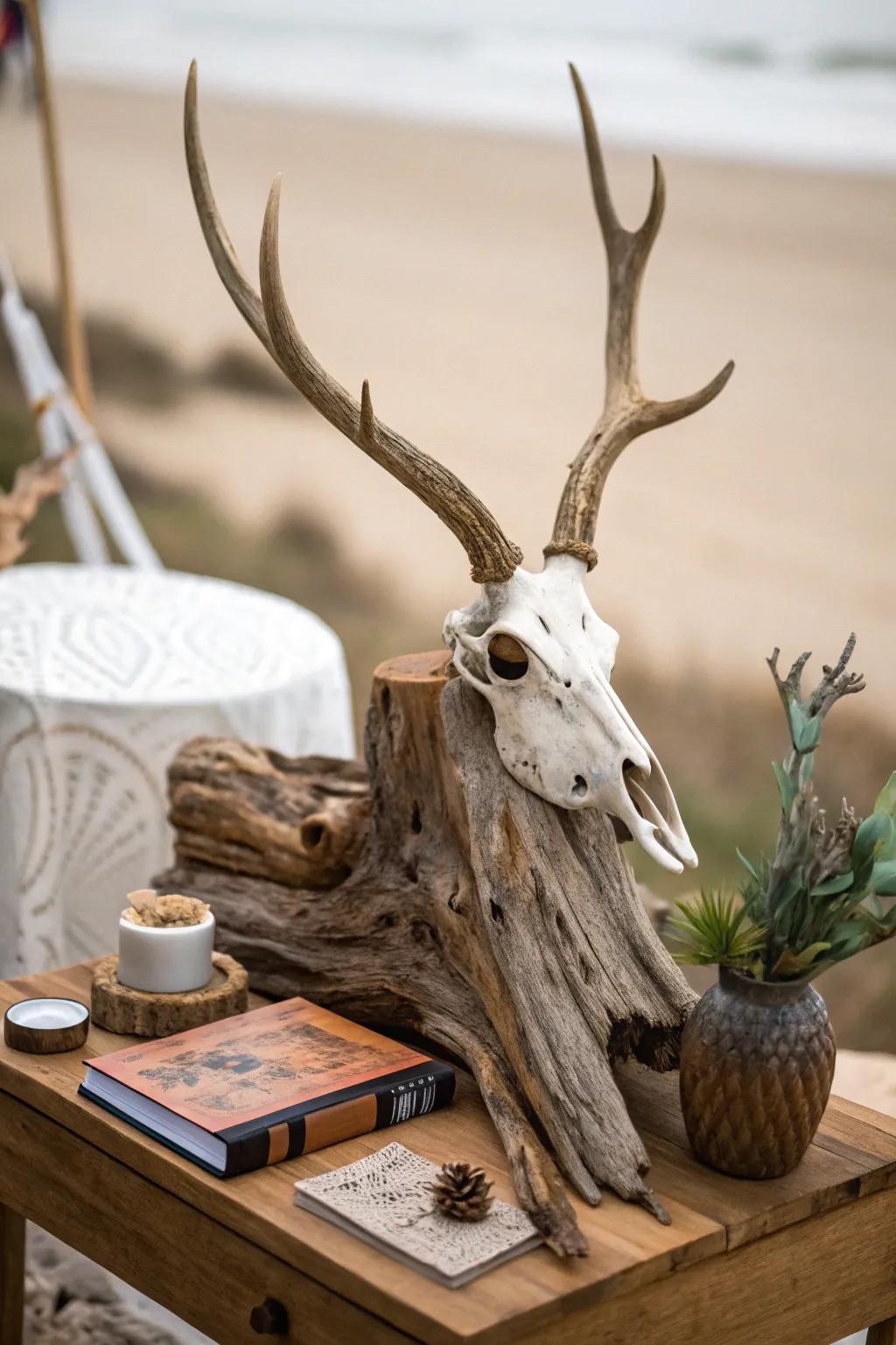 Channel coastal charm via a seaside wood foundation for your deer mount.