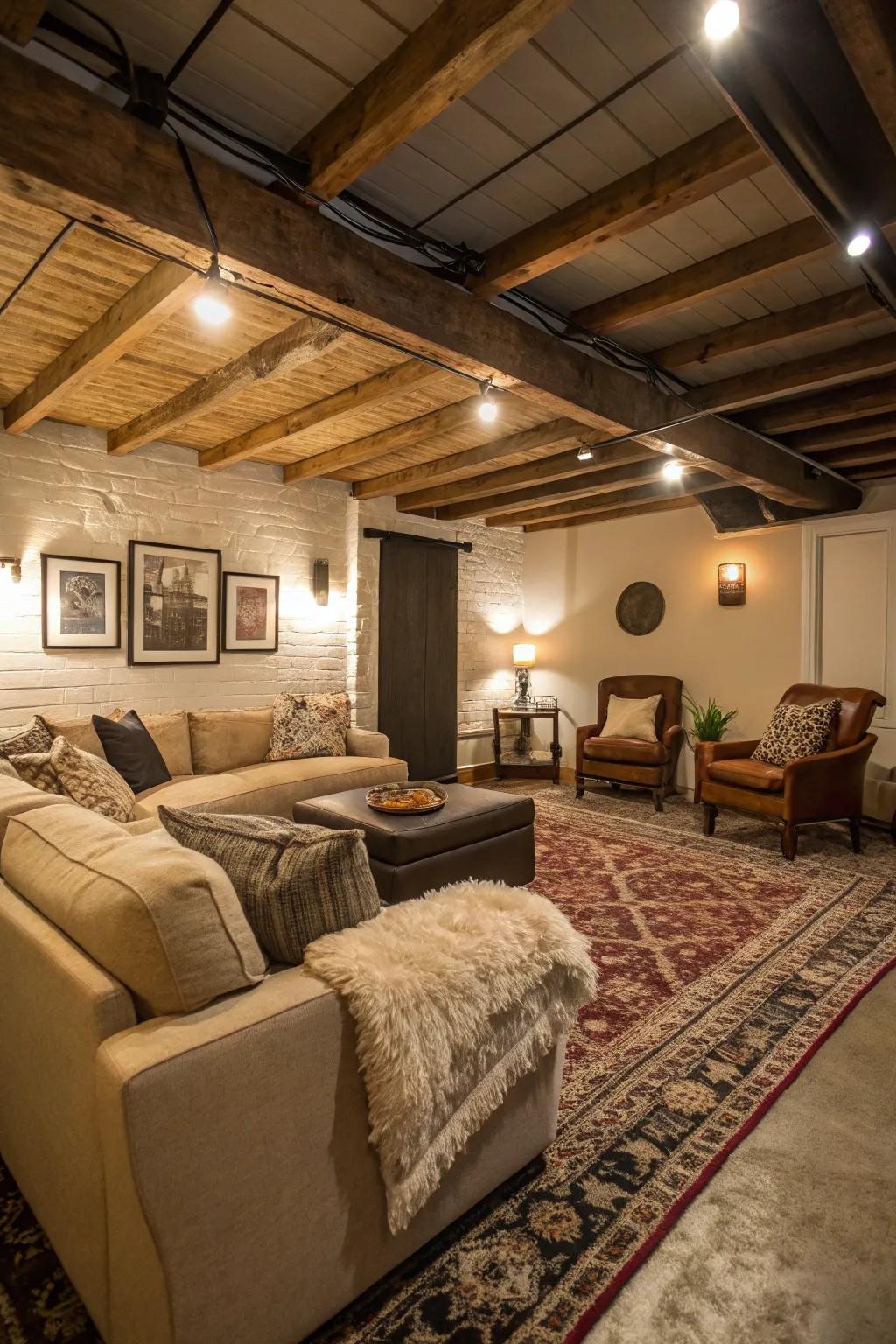 A cozy and inviting basement living area.