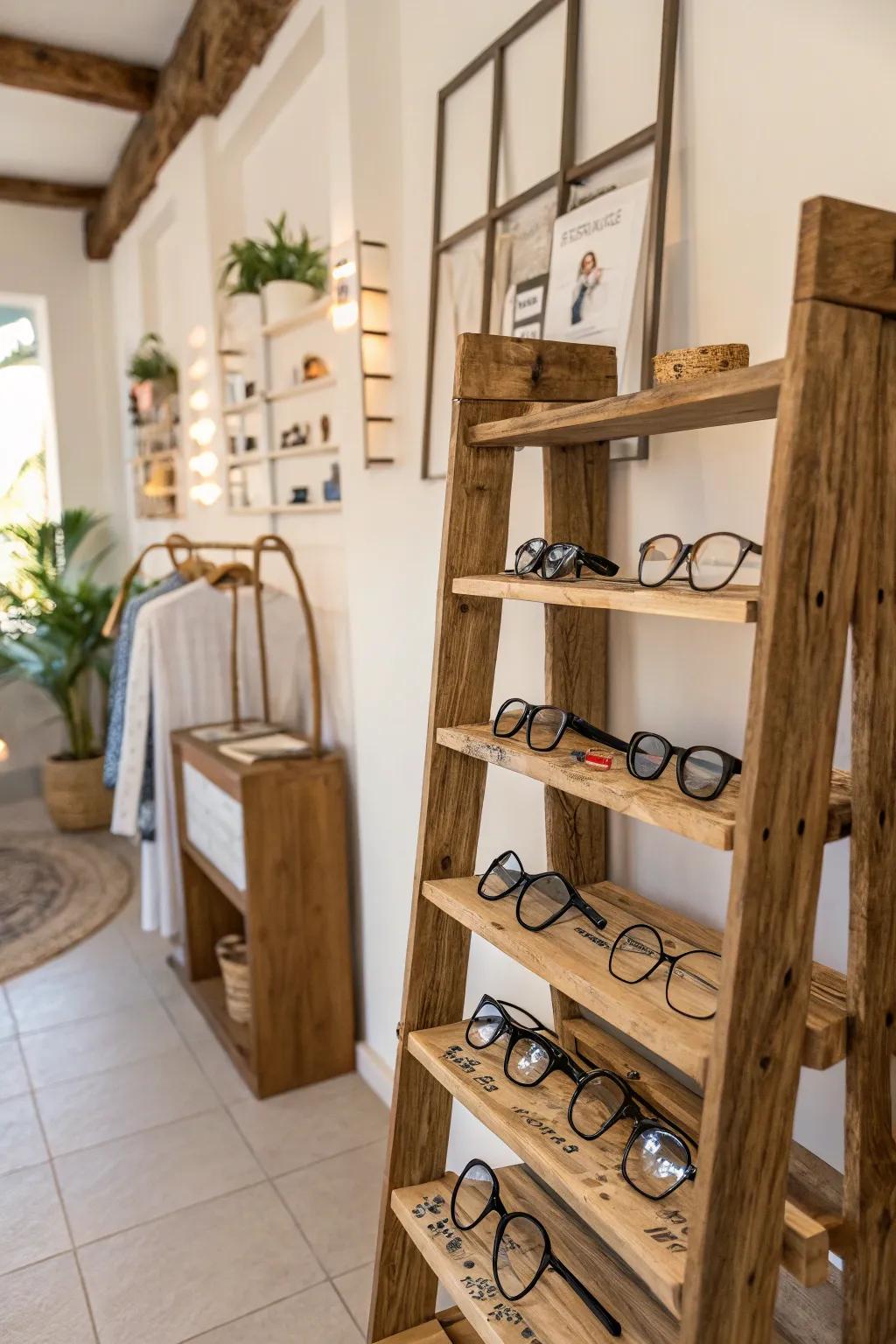 Embrace sustainability with reclaimed wood racks.