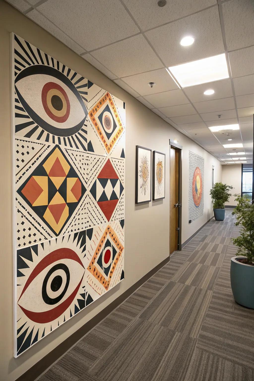 A modern office space enhanced by a chic angular eye design.