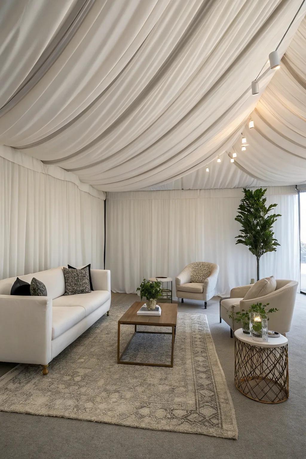 Achieve modern elegance with an understated fabric ceiling.