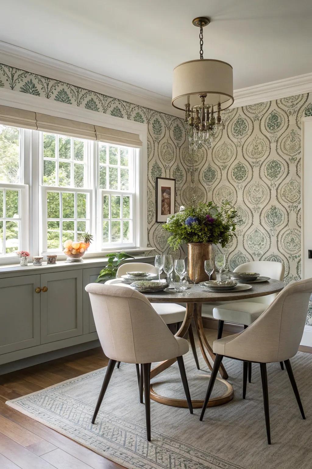 Statement walls featuring fabric wallpaper can dramatically transform any space.