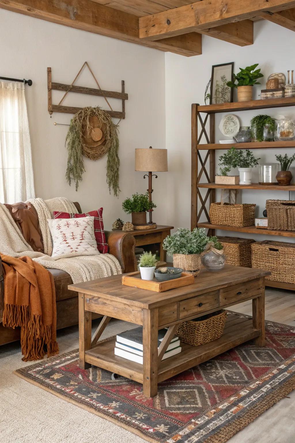 Rustic accents enhance the cozy and welcoming feel of your fall decor.