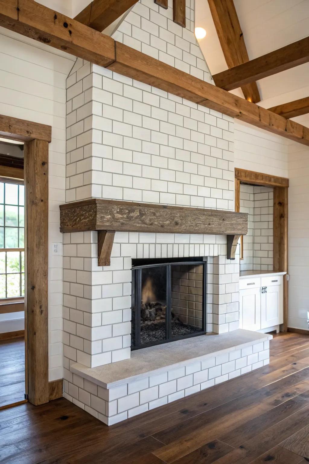 Traditional alabaster underground blocks gracing a farmhouse fireplace.
