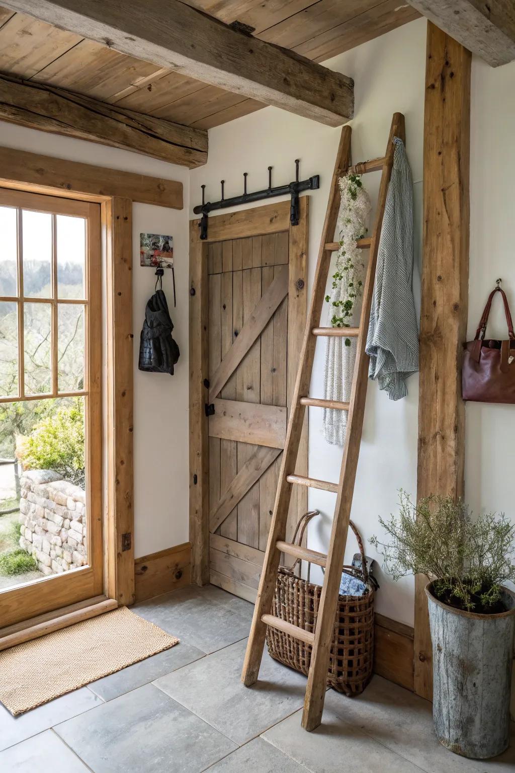 A welcoming hallway featuring a functional ladder setup