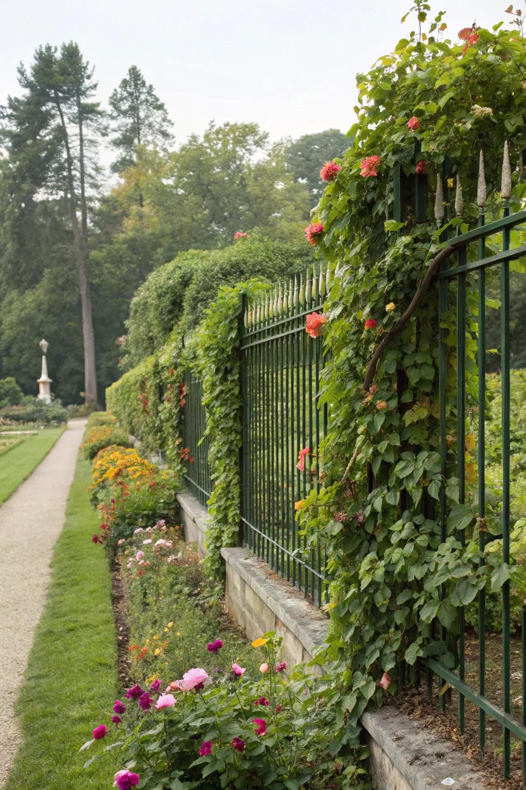 Creeping vines morph a plain barrier into a stunning green backdrop.