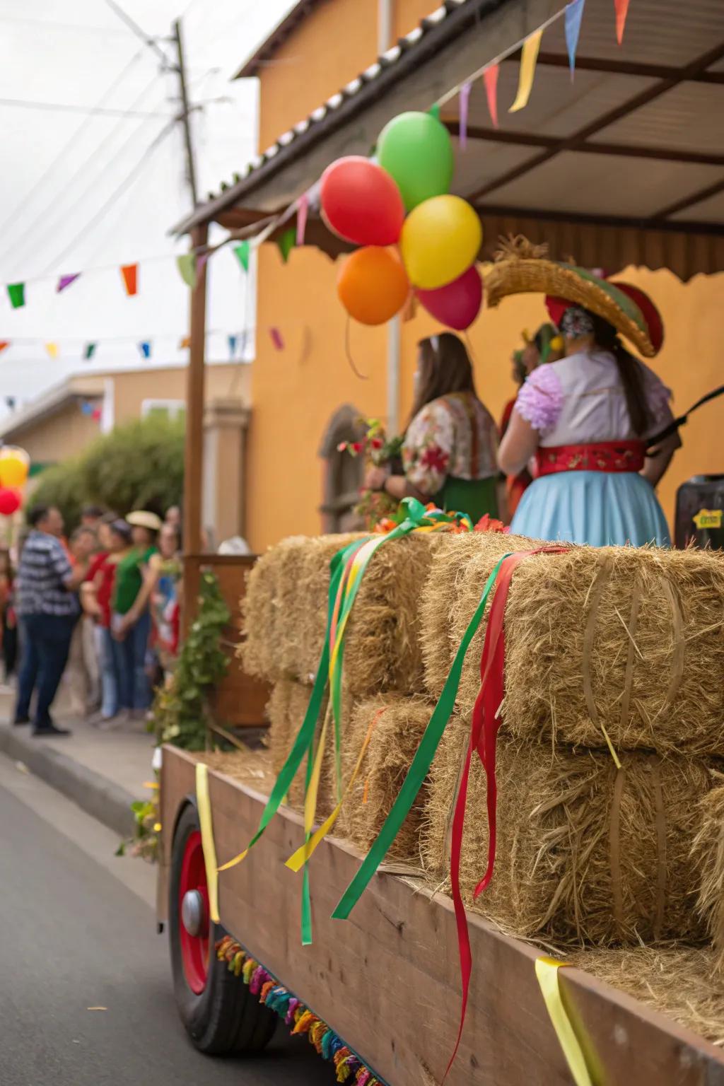 Hay bundles adding a simple touch to the parade piece.