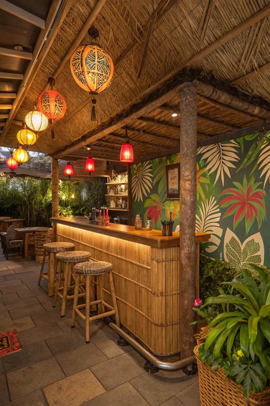 Escape to your personal island paradise with a tiki-themed retreat in your basement.