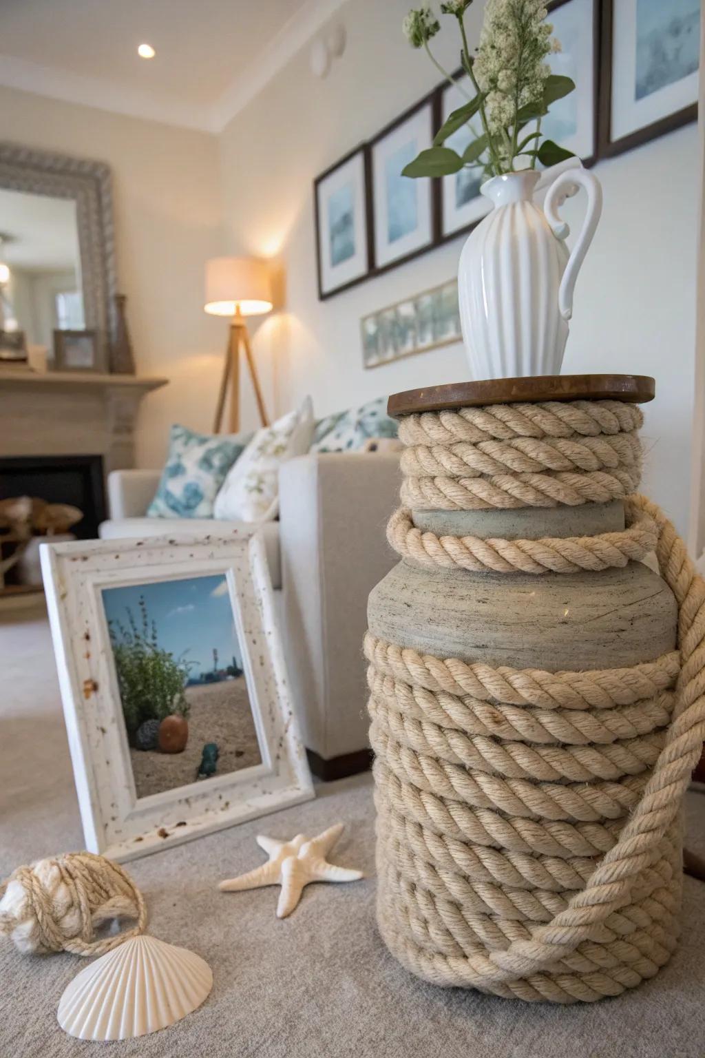 Nautical rope brings a maritime vibe to decor.
