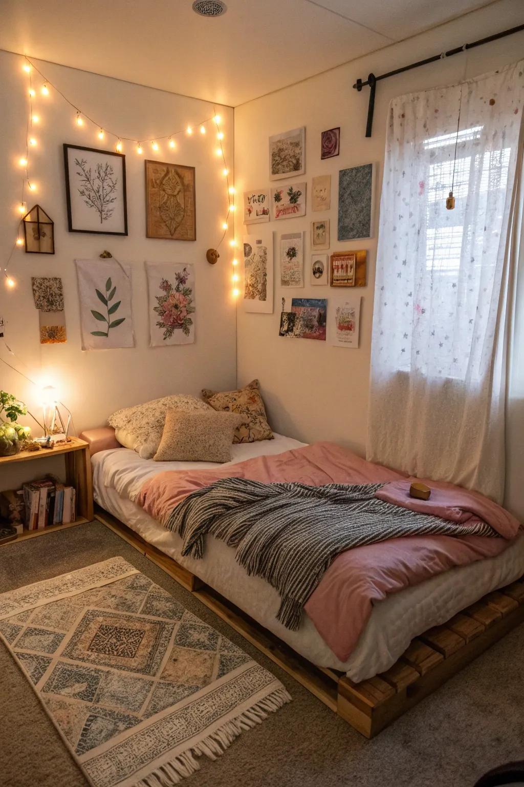 Personal artwork can transform a small room into a cozy retreat.