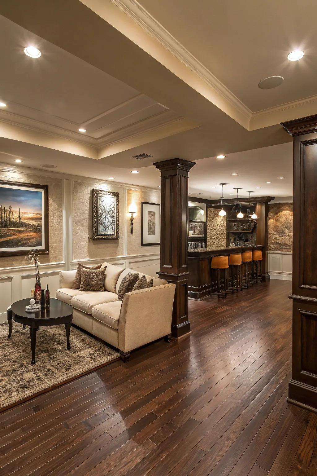 Timber boards provide timeless warmth and elegance.