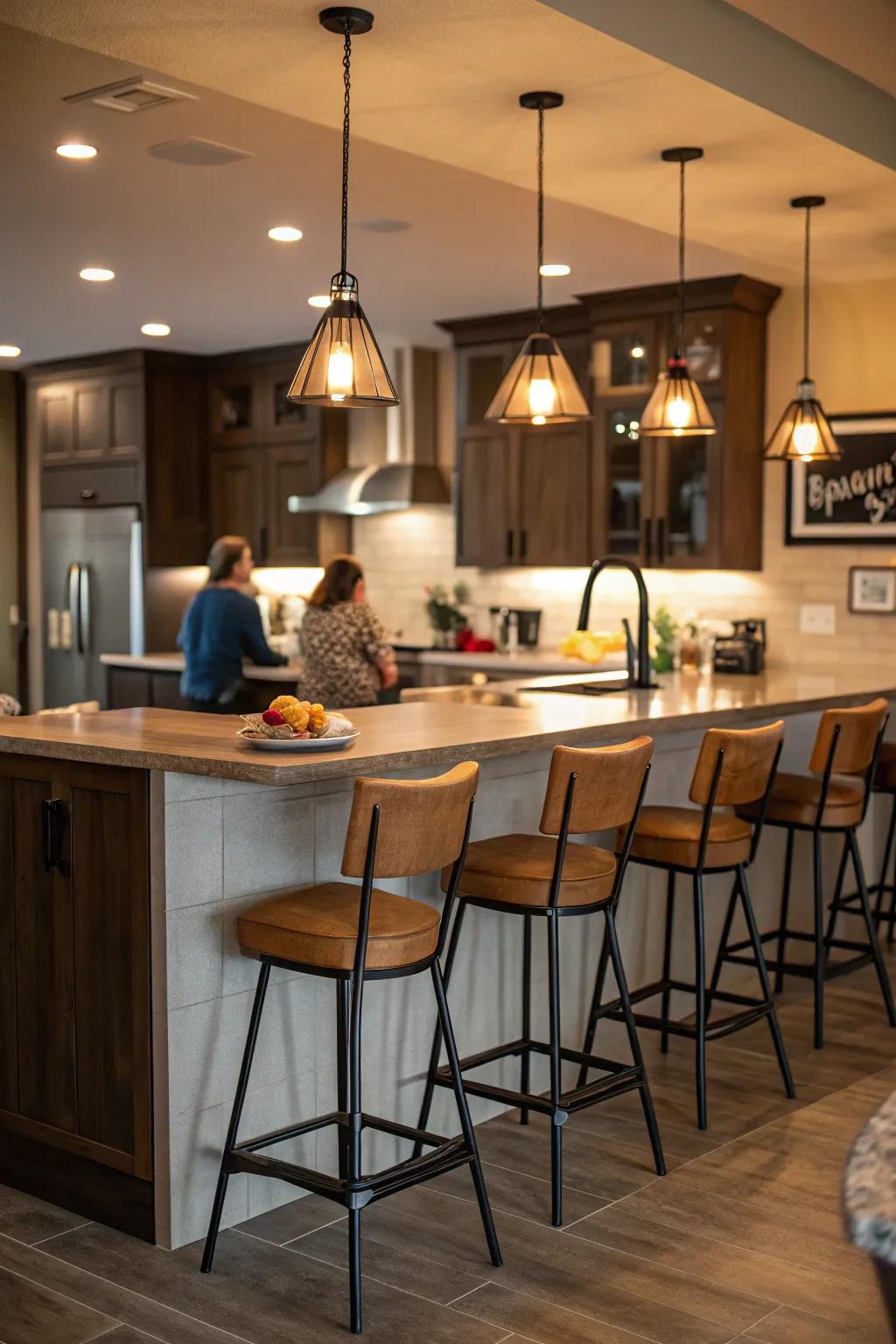 Raised seating at the kitchen island for relaxed and social dining experiences.