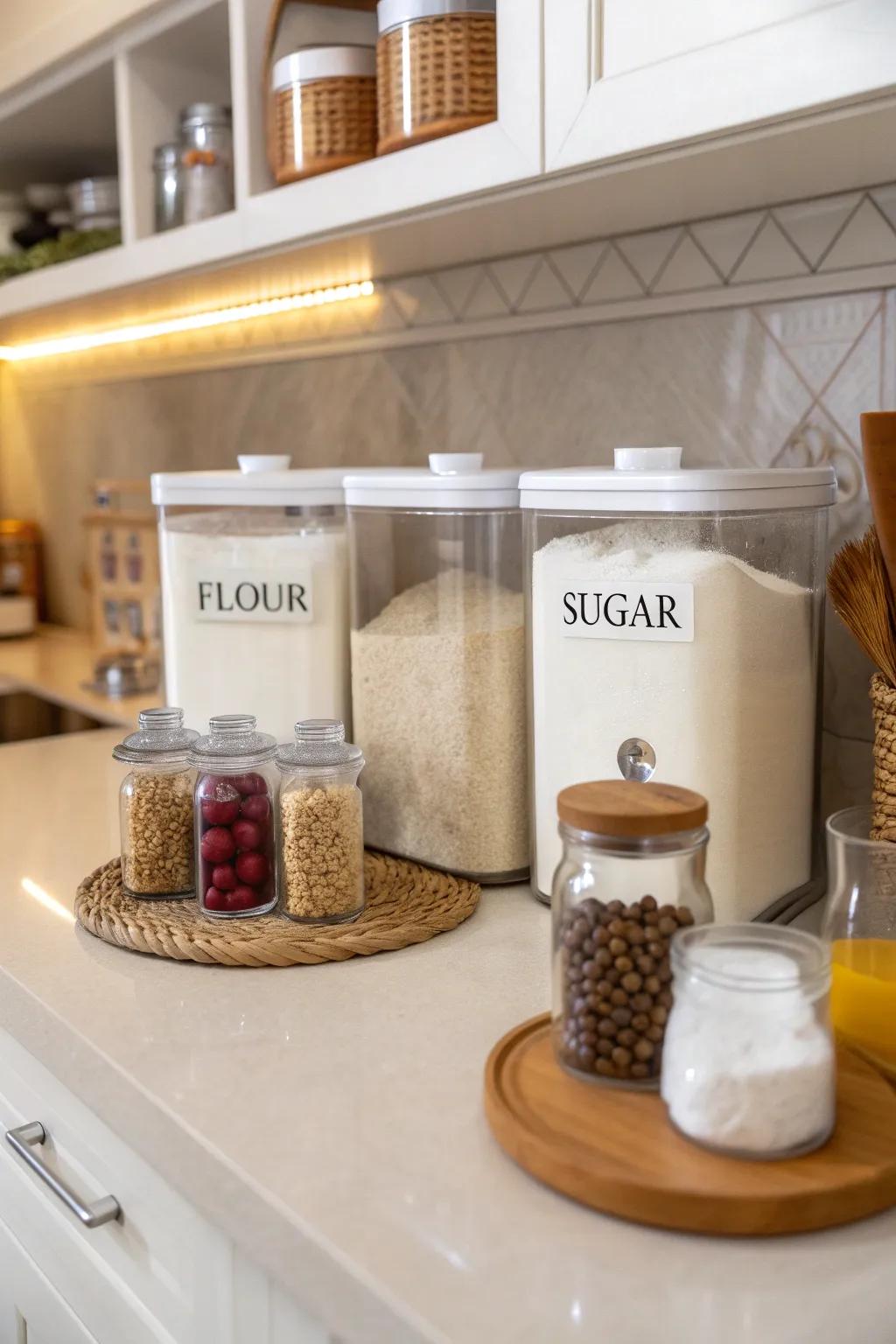 Airtight containers maintain freshness and keep pests away.