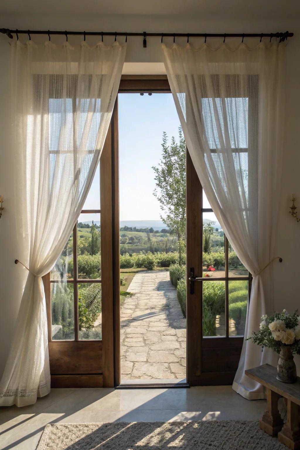 Your entryway will feel light and airy with sheer curtains.