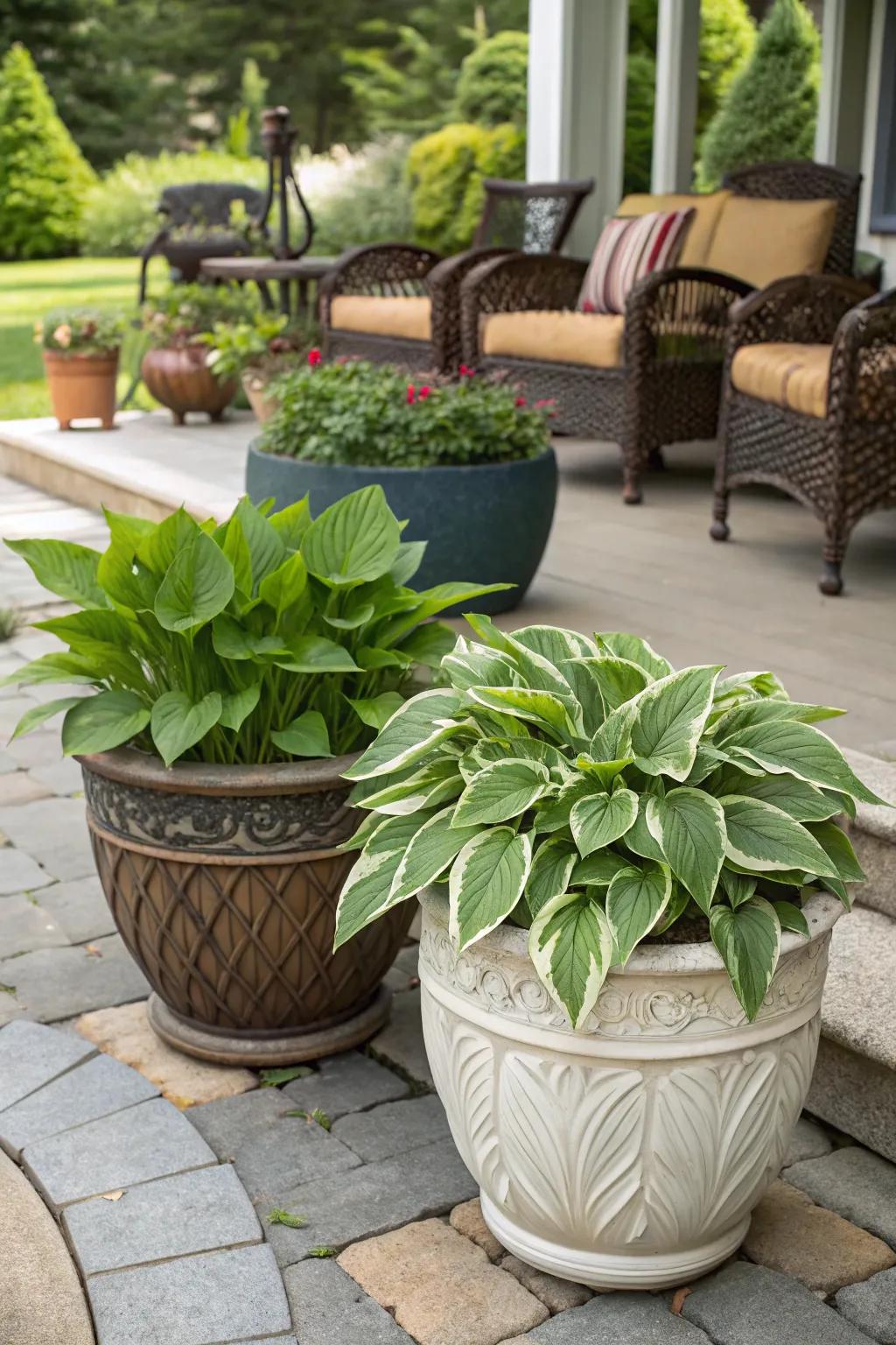 Container planting provides adaptability and eye-catching focal points.