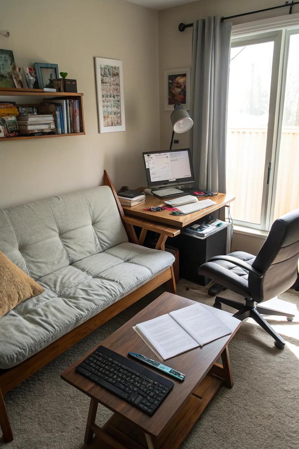 A daybed enhances the flexibility of a remote workspace.