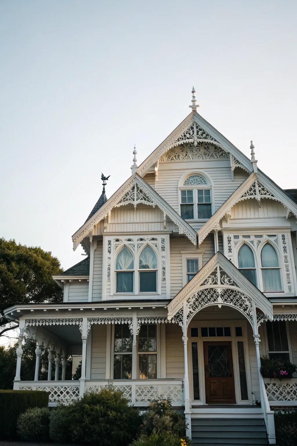 Symmetrical gable designs showcase timeless elegance.