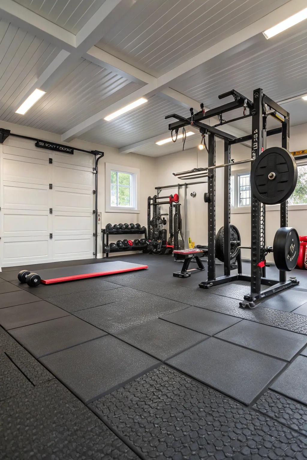 Rubber flooring protects your equipment and improves workout safety.